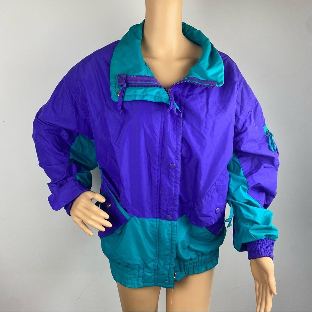 Vintage 80s Cabin Creek Jacket Coat Windbreaker Womens Large Purple, Teal/Aqua